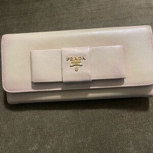Prada Saffiano Bow Wallet- Cream color